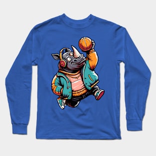 funny rhino basketball Long Sleeve T-Shirt